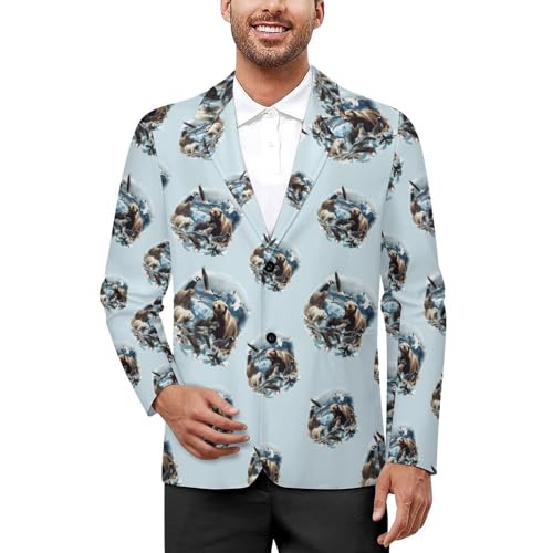 Wild Alaskan Animals Collage Men's Suit Jacket 2 Button Lapel Blazers Business Coat Tuxedo for Wedding Dinner