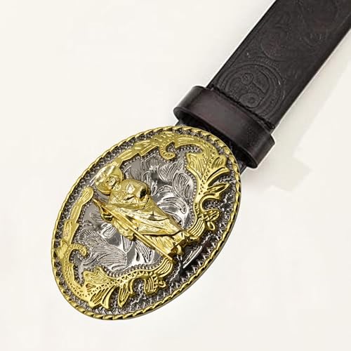 Image of WMG Western St Jude Belt Buckle Gold Silver Saint Jude San Judas Cowboy Buckle Hebilla Vaquero Rodeo