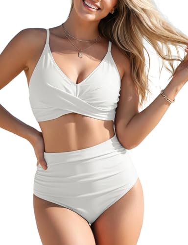 Bikini deux pièces pour femme avec torsadé devant et taille haute