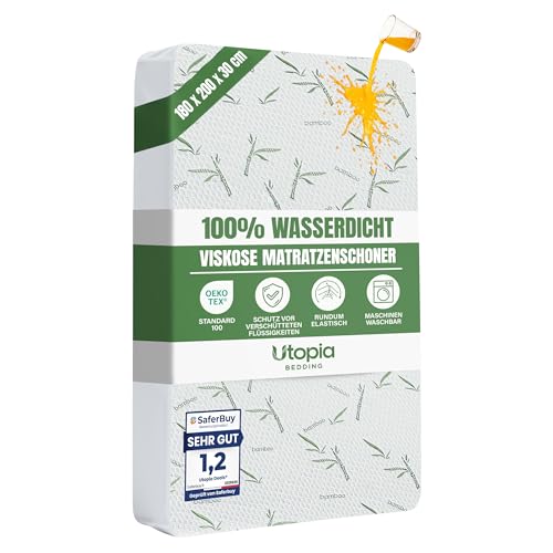 Utopia Bedding Matratzenschoner 180 x 200 x 30 cm Wasserdicht, Viskose Premium Matratzenauflage, Oeko-Tex Zertifiziert, Atmungsaktive, Matratzenschutz, Rundum Elastisch