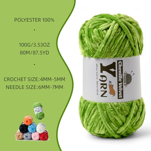 Image of 2 Pack Plush Chenille Chunky Yarn - Fluffy Velvet Yarns Crochet for Blanket Knitting and Crocheting - Soft Baby Yarn for Crocheting - Amigurumi Crochet Yarns 100g (87yds) (2 Emerald Green)