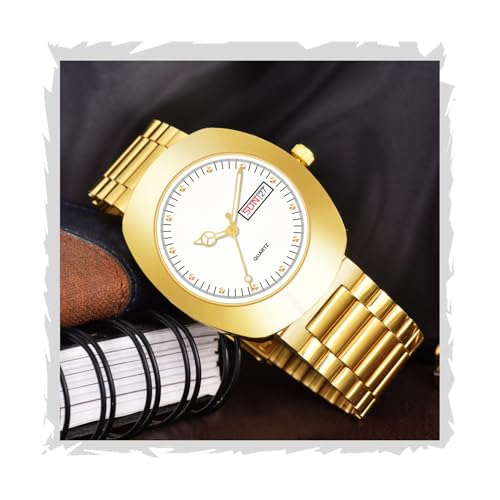 Image of Shocknshop Analog Round Day & Date Functioning Gold Stainless Steel Wrist Watch for Men Boys -WCH142