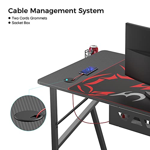 Eureka Ergonomic Gaming Desk 47 Inch, K Shaped Home Office Pc Computer Desk Table For Gamer With Cable Management, Game Controller Stand, Cup Holder, Headphone Hook, Free Mouse Pad, Carbon Fiber Black #TOP6