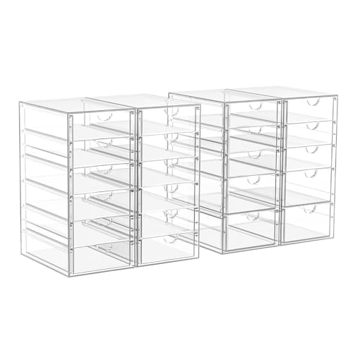 22 Drawers, Acrylic Desk Makeup Organizer, Plastic Drawers Organizer, Stackable Storage Solution for Makeup, Dresser, Office, Bathroom Clear Plastic Craft and Bead Storage Cabinet