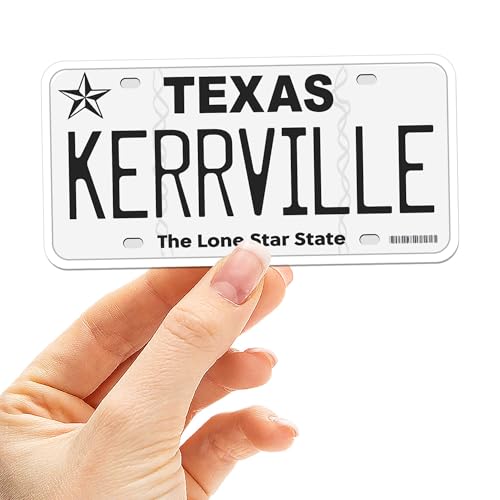 Texas License Plate Decal - Choose from 50+ TX Cities - Texas Bumper Sticker for Car - Houston Austin Dallas San Antonio Decals for Hydroflask Water Bottle (Kerrville)