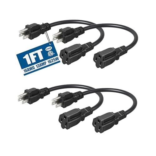 DEWENWILS Short Extension Cord, 1 Foot Power Cord, 16 AWG SJTW Weatherproof Extension Cable for Indoor Use, 3 Prong Grounded Outlets Plugs, NEMA 5-15P