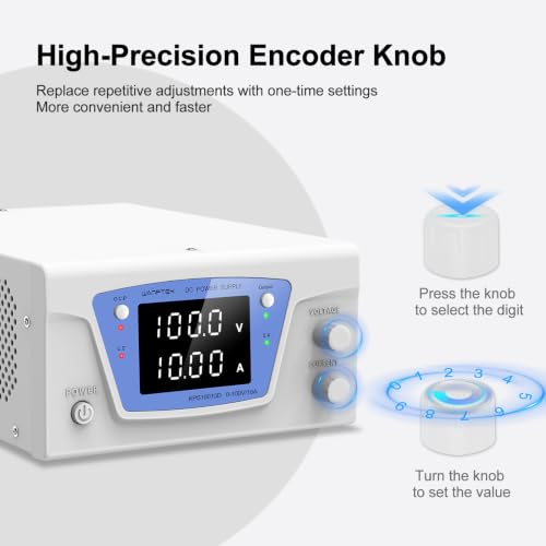 Image of DC Power Supply Variable, 100V 10A 1000W Bench Power Supply with Encoder knob, High Power Adjustable Switching Power Supply with OCP Switch, Variable Power Supply with Output Enable /Disable Button | Four-digit display, multiple safety features. Suitable for repairing electronic devices, charging batteries, and more