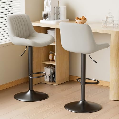 Image of Nalupatio Bar Stools Set of 2, Adjustable Modern Swivel Bar Stools with Backs, Counter Height Performance Fabric Island Chairs for Home Kitchen, Light Gray