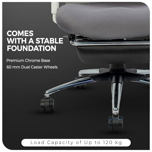 Image of CELLBELL Ergoglide FT Ergonomic Mesh Office Chair with Footrest Fixed Headrest Lumbar Armrests Synchro Tilt 3 Lock Class 3 Hydraulic Chrome Base 60mm Wheels High Back Work Chair (Grey)