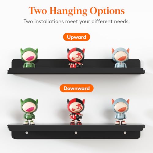 Image of Lifewit Acrylic Floating Shelves for Wall 14 inch Black, 12 Pack | Wall Mounted Display Shelf for Figure, Car, Art, Book, Perfume Organizer for Bedroom, Living Room, Nursery Decor