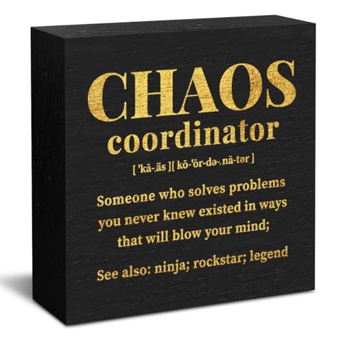 Chaos Coordinator Gifts Office Decor Wooden Box Sign, Administrative Professional Day Gifts Thank You Gifts for Boss Coworker Nurse Decorative Office Desk Accessories Table Shelf Plaque Sign, Black