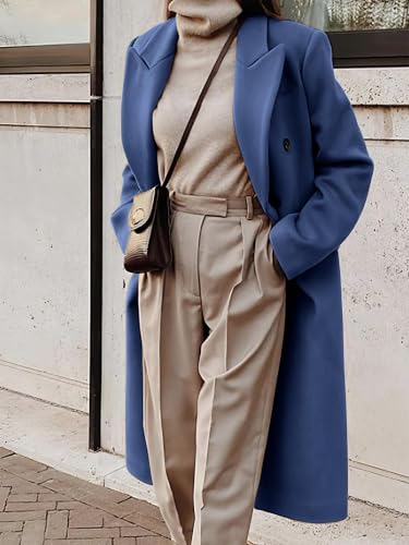 Image of IDEALSANXUN Womens Long Wool Coats Fall Winter Double Breasted Trench Coat Peacoat