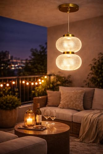 Image of TRIPPING Modern Double Globe Crystal Pendant Light with Golden Finish - Premium Decorative Hanging Ceiling Lamp for Living Room, Dining Area, Hotel Corridor, Temple & Showroom