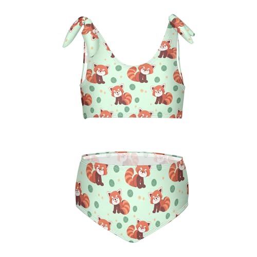 Wusikd Cute Red Panda Girls Swimsuits Two Piece Green Swimwear Bikini Set for for Girls Size 3T