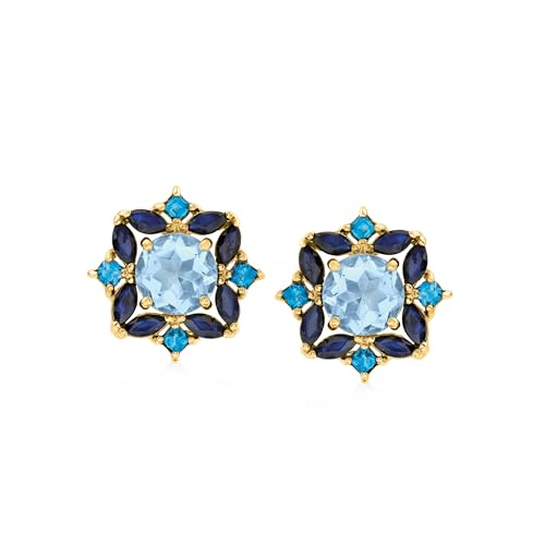Ross-Simons 3.10 ct. t.w. Sky Blue Topaz and 2.00 ct. t.w. Sapphire Earrings in 18kt Gold Over Sterling