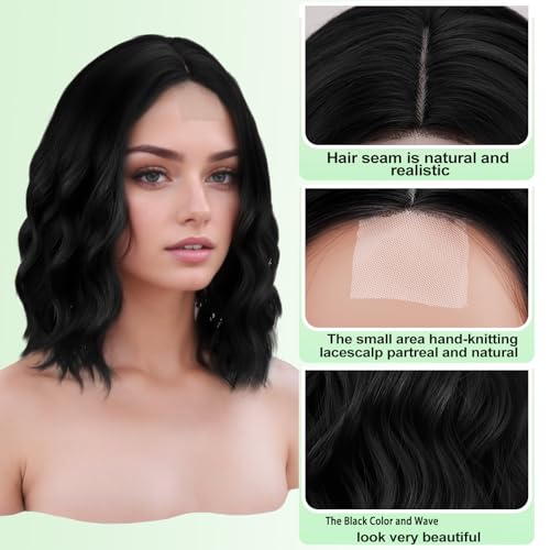 NOSTALGIA Black Wavy Wigs For Black Women Short Wavy Brown Bob Wig Synthetic Middle Part Curly Wavy Bob Natural Looking Wigs for Daily Party Use - image 2