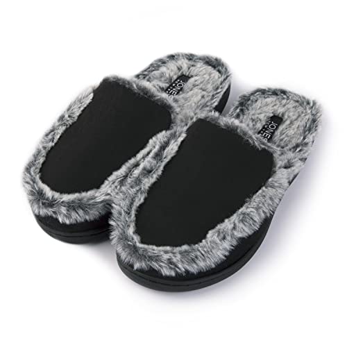 Handcraft Jones New York Fuzzy Faux Suede Mule House Slippers with Arch Support for Women, Soft Warm Indoor/Outdoor Winter Mules