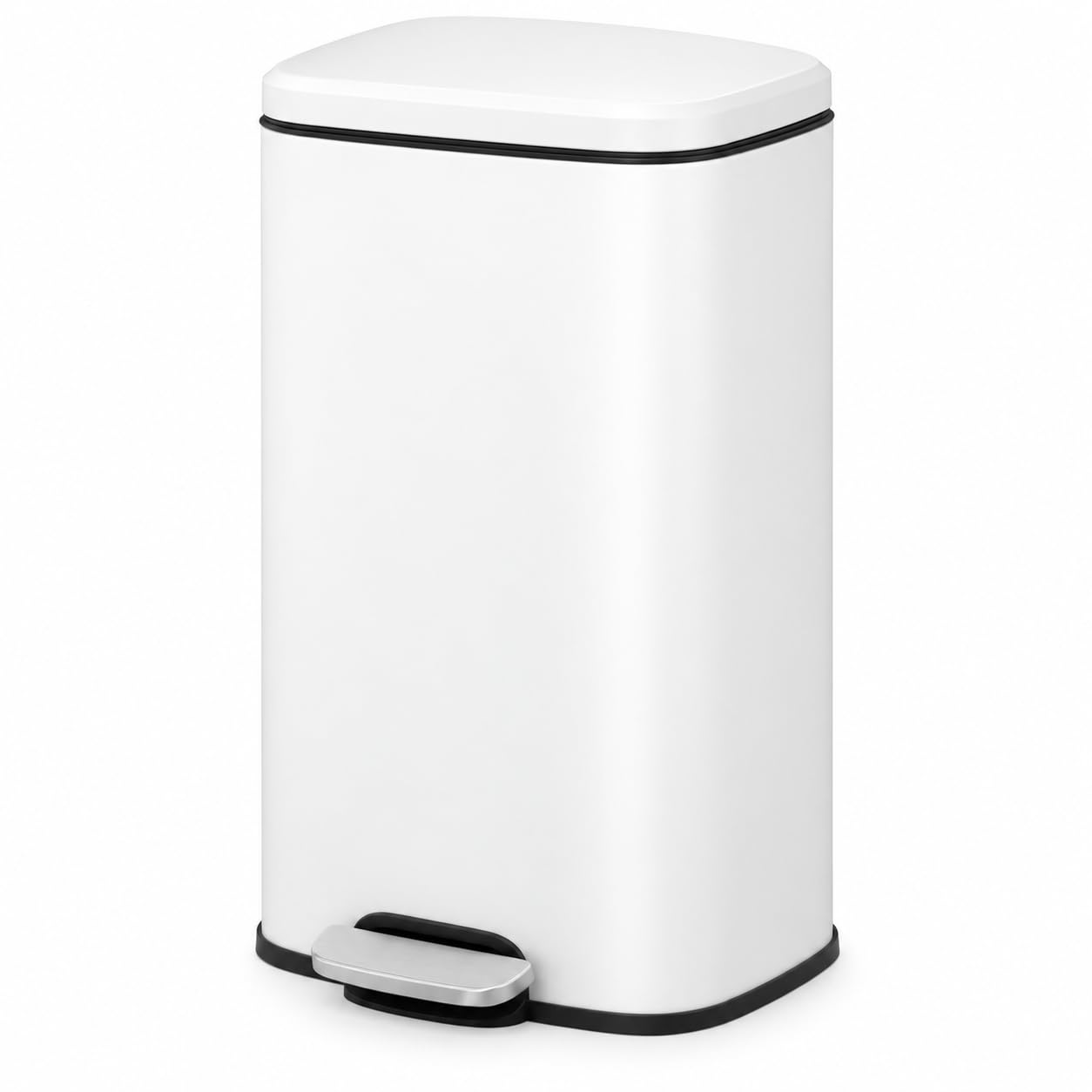 Nyxi 50L Kitchen Bin with Soft Close Lid, Stainless Steel Pedal Bin, Fingerprint Resistant, Removable Inner Bucket, Slim Rectangular Rubbish Waste Bin for Kitchen Home Office, White