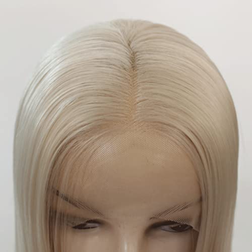 mulheres Peruca Loira Moda Perucas de Cabelo Longo Reto Fibra Química Renda Alta Temperatura Seda To