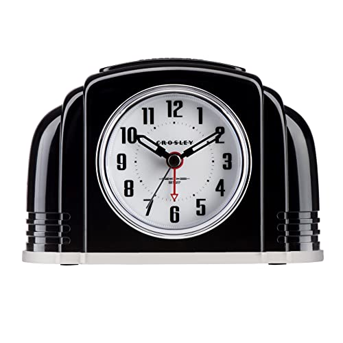 Timelink Crosley Reloj Despertador analógico clásico Art Deco, Barrido silencioso sin tictac, luz Inteligente Regulable automática, Controles Simples, (Marfil) (Negro)