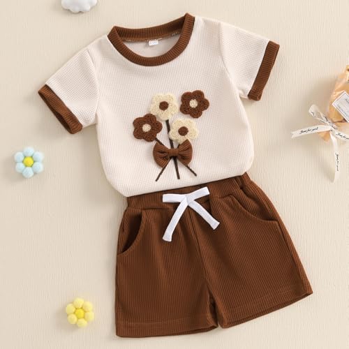 Toddler Girl Summer Outfits Baby Girl Embroidered Flowers Short Sleeve T Shirts Shorts Set Cute Little Girls Clothes2