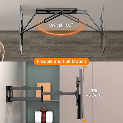 Long Arm Tv Wall Mount For Most 42-95Inch Tvs,Full Motion Tv Mount With 43" Extension Arms,Tilt Swivel Tv Bracket Fits 16-24" Wood Studs Holds 154Lbs,Max Vesa800X400Mm By Forging Mount #TOP2
