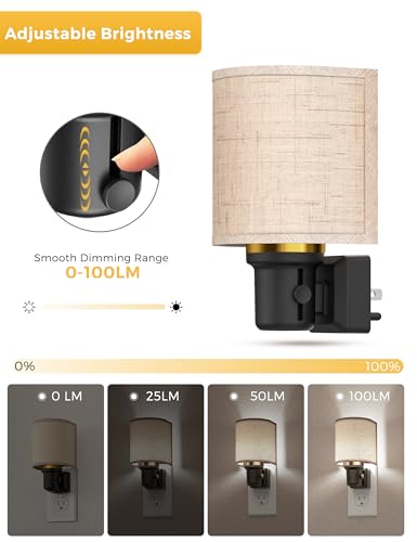 Image of L LOHAS LED Bright Night Lights Plug into Wall, Daylight White, Dimmable | Plug in Night Light, Decorative Nightlights Plug in Wall, Light Sensor, Linen Fabric Nightlight for Hallway Kitchen, 2 Pack