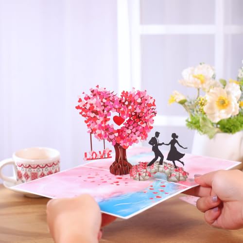 Image of Pop Up Anniversary Card for Wife, 3D Love Tree Couple Dancing Wedding Card