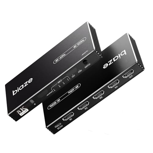HDMI Switch 4 in 1 Out 8K@60Hz 4K@120Hz, 4 Ports HDMI 2.1 Switcher Selector with Remote Support 48Gbps HDR 10+ Dolby Vision/Atmos HDCP 2.3 CEC for PS5/4 Xbox Apple TV Game PC Roku