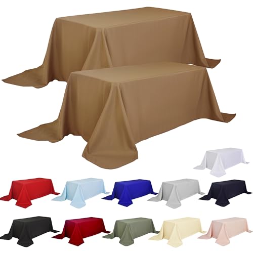 Image of 2-Pack 90x132 inch Coffee Table Cloths, Solid Stain and Wrinkle Resistant Oblong Tablecloth, Premium Plain Weave Polyester Fabric Rectangle Table Linen Covers for Hotel, Wedding