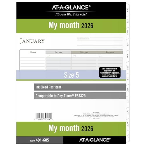 AT-A-GLANCE 2026 Planner Refill Monthly 8-1/2 x 11 Folio Size 5 Loose-Leaf (491-685-26)
