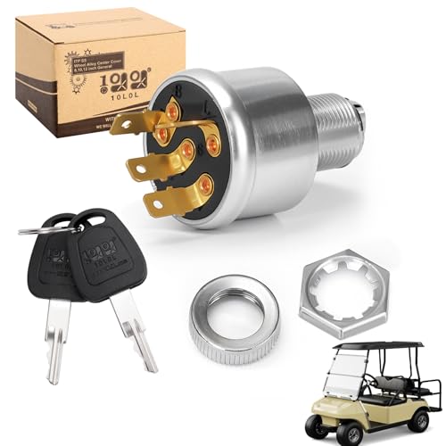 10L0L Golf Cart Unique Key Switch for EZGO TXT Medalist Marathon Workhorse ST Shuttle Golf Cart Ignition Switch and Key with 4 Terminals OEM 33639-G01 33639G03