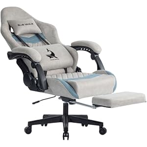 Blue Whale Gaming Chair for Adult 350lbs Computer Chair with Adjustable Lumbar Support Headrest and Footrest Large Size Reclining Gaming Chair Big and Tall Linkage Armrest Computer Chair Grey