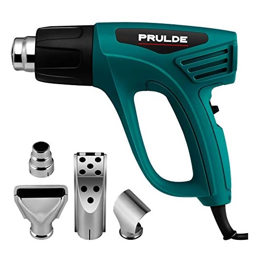Heat Gun Dual Temperature Settings, PRULDE N2190 1500W Hot Air Gun 800°F - 1112°F, Overload Protection with 4 Metal Nozzle Attachments for Shrink Wrapping/Tubing, Paint Removal