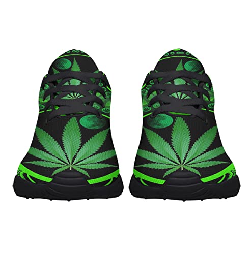 Sonzj-II Women Men Tennis Shoes,Athletic Fashion Green Marijuana Leaf Cool Sneaker for Girl,Boy,Gym,Walking,Hiking,Jogging,Running,Travel and More3