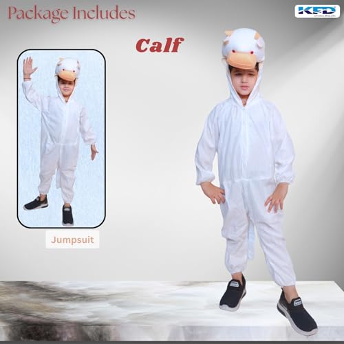 Image of Kaku Fancy Dresses Fleece Calf Farm Animal Costume For Kids - White, 3-4 Years | Animal Fancy Dress For Boys & Girls