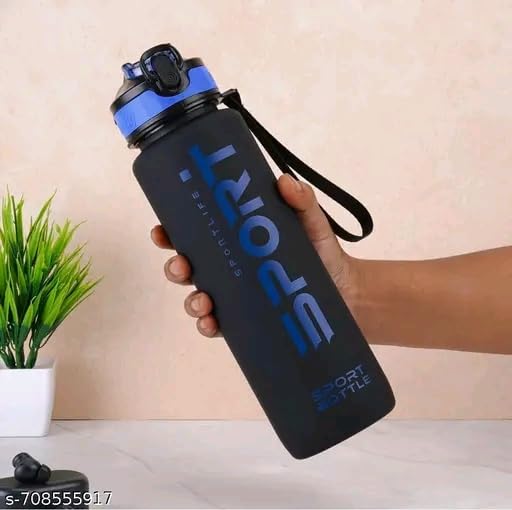 Image of Sport Water Sipper Bottle with Soft Silicon Straw, Leak Proof, 1000ml, (BLUE BLACK)