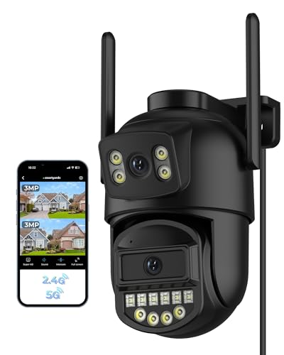 Reobiux Telecamera Wi-Fi Esterno,Doppio Obiettivo 6MP, 2.4/5Ghz,Videocamera Sorveglianza Esterno,Ethernet, 360° PTZ,Cablata,Visione Notturna,Audio Bidirezionale,Rilevamento Persone,IP66