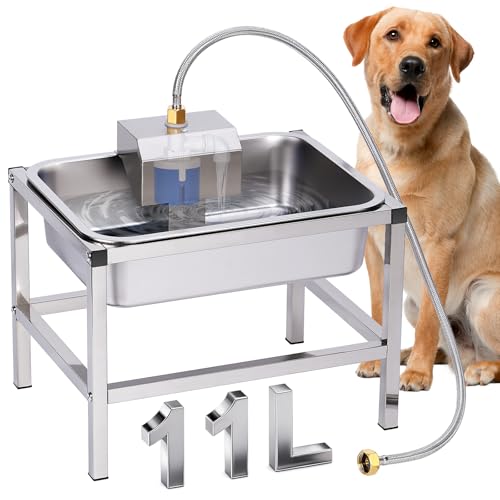 Svauoumu 11L Abreuvoir Automatique pour Chiens,Gamelle SuréLevéE pour Animal de Compagnie en MéTal Durable,Abreuvoir Chien Inox avec Flotteur Abreuvoir Chien...