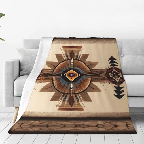 Manta de franela ultrasuave con pintura de nativos americanos, manta de sofá para el hogar, manta de siesta, tapete de picnic para camping, 50 x 40 pulgadas