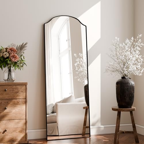 Image of BEAUTYPEAK Full Length Mirror, Full Body Mirrors with Unique Arched Design, 65 inchx24 inch Floor Mirror with Aluminum Alloy Frame, Standing Hanging or Leaning for Bedroom and Living Room, Black