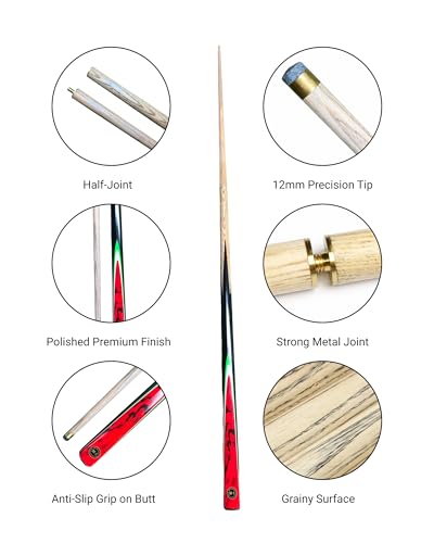 Image of JBB Billiards Pool Cue Stick, Half Joint Design, 12 mm Tip, Wooden Cue for Pool and Billiards Play