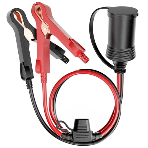 Energeaster 24 Inch 12V Battery Clamp to Cigarette Lighter Socket Adapter 6 A 16AWG Female Socket to Battery Alligator Clips Connector Converter for Car Accessories Air Compressors Inverters