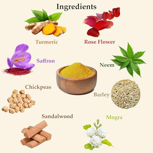 Ubtan Powder by mi nature|Turmeric, Barley, Chickpeas, Neem, Sandalwood, Mograflower, Saffron & Rose Petal |Traditional DIY Pack| From India |100g (4oz) - Image 3