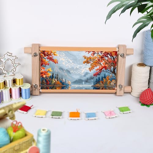 Image of Embroidery Tapestry Scroll Frame, Mini Cross Stitch Frame, Scroll Embroidery&Quilting Holder for Cross Stitch, Needlepoint, and Sewing Projects (12.6inch*9inch)