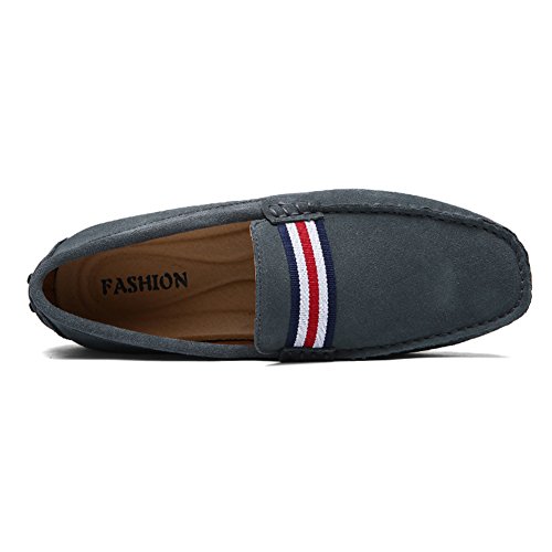 ANUFER Men's Stylish NATO Strap Moccasin Slippers Comfortable Suede Driving Shoes3