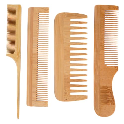 4 Peines de Madera de Bambú para Cabello miniatura 1