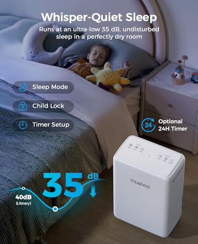 Image of 2000 Sq.ft Dehumidifier for Basement, Trazico 30 Pint Dehumidifiers for Home with Drain Hose, Quiet Operation, Intelligent Humidity Control, 3 Modes, 24H Timer, Auto Defrost, for Bathroom Bedroom RV