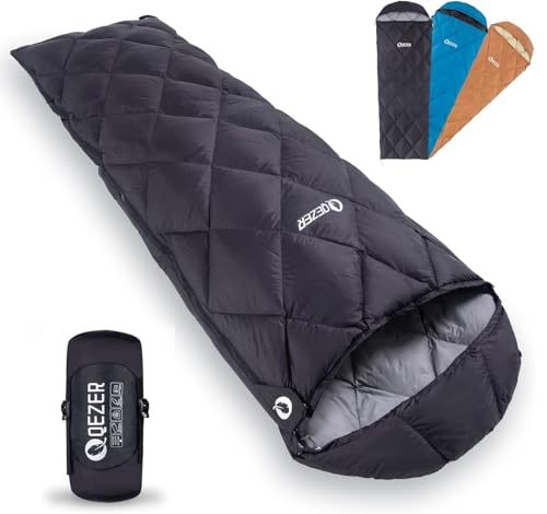 QEZER Saco de Dormir de Verano, Saco de Dormir Ultraligero Relleno de plumón Premium 600FP para...