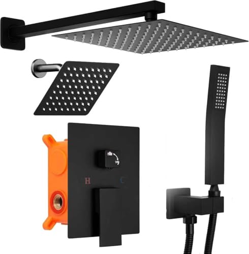 12 Inch Shower Faucet Set With Valve, Stainless Steel Square